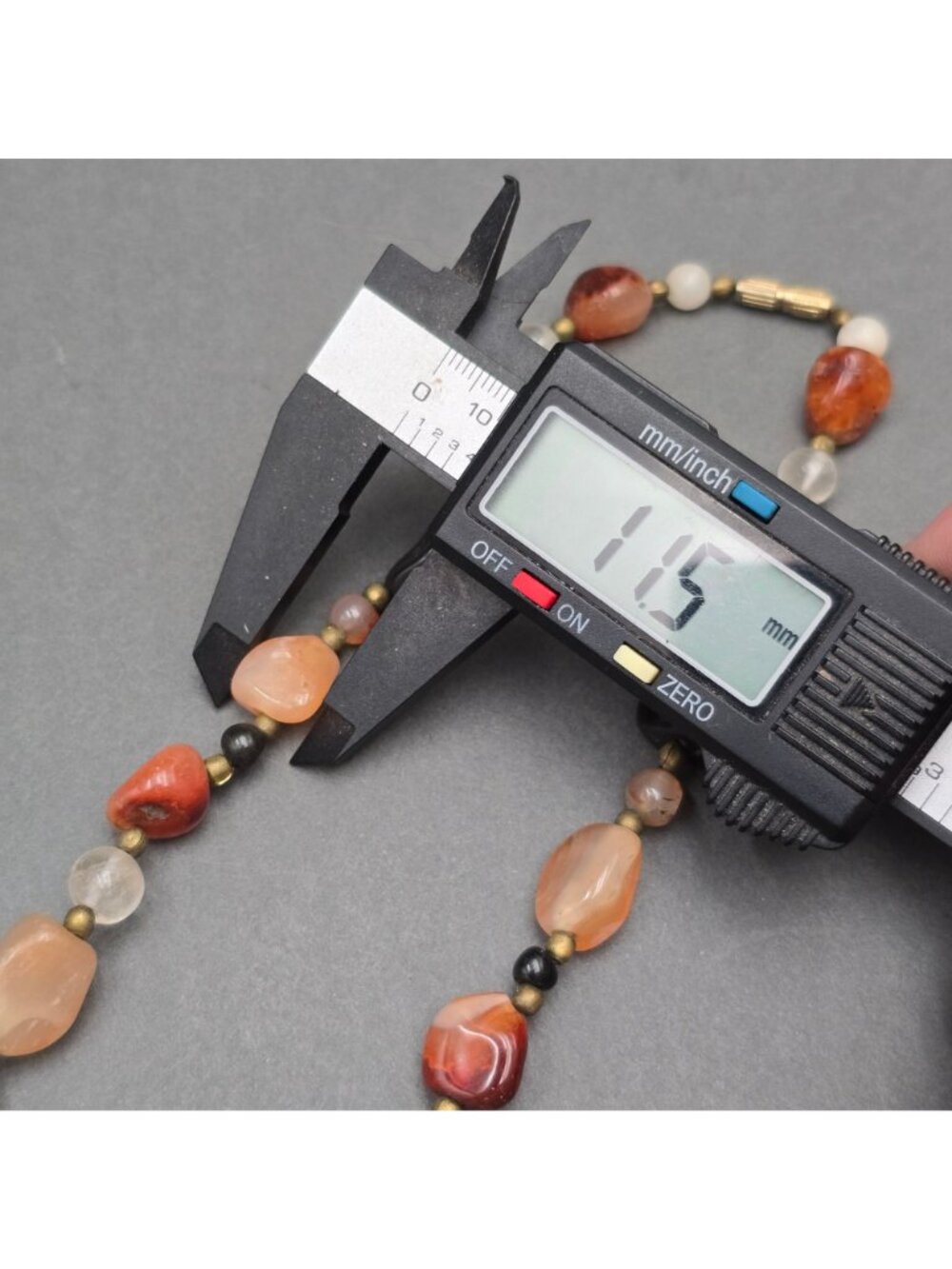 Vintage Multi Gemstone Beggar Bead Necklace 20" Natural Stone Brass Accents - Picture 6 of 11